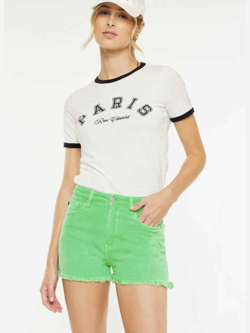 Kancan Karyn Bright Green High-Rise Frayed Hem Denim Shorts Sz XL